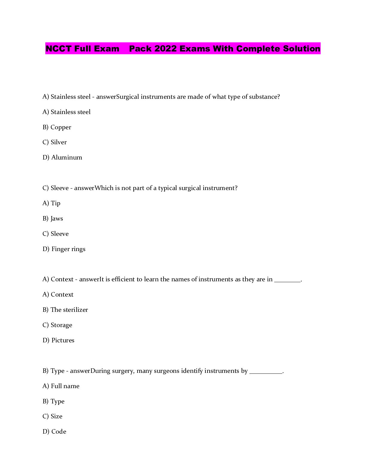 Preview image of NCCT Full Exam  Pack 2022 Exams With Complete Solution document